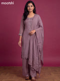 Dark Mauve Pink Art Silk Embroidery Work Straight Suit