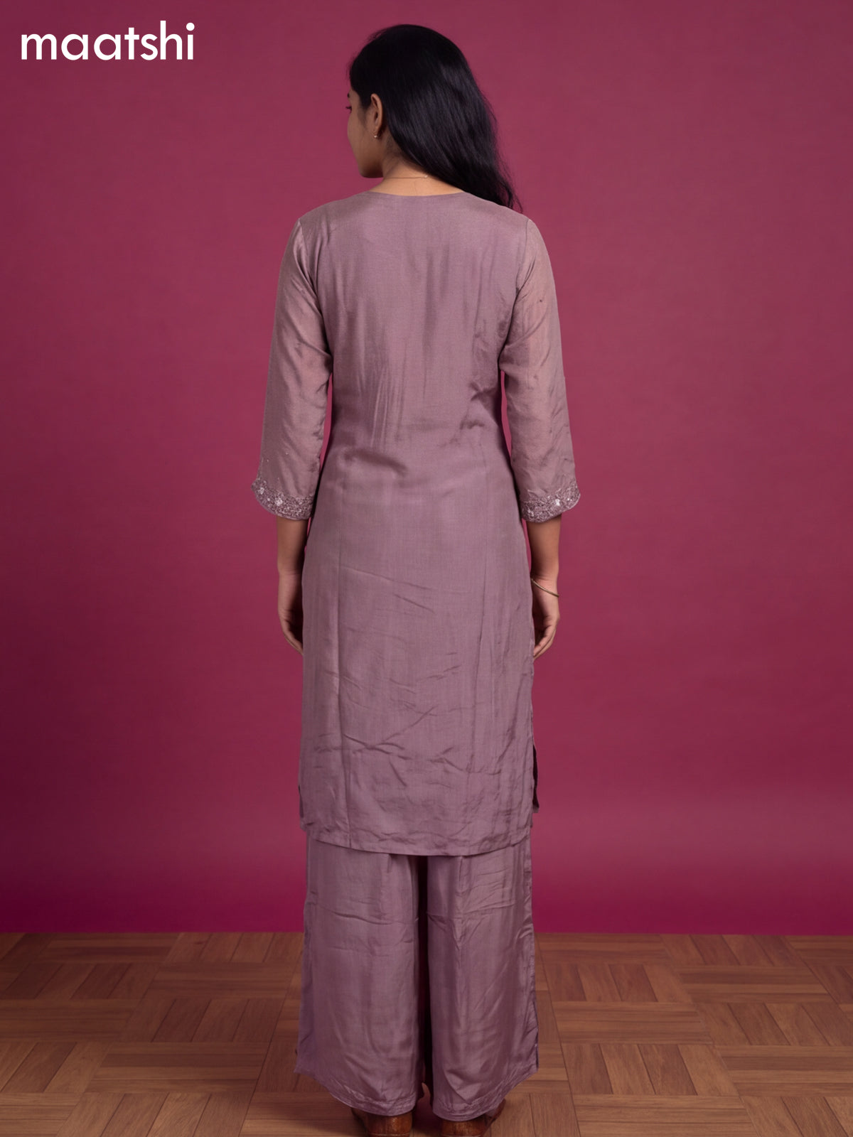 Dark Mauve Pink Art Silk Embroidery Work Straight Suit