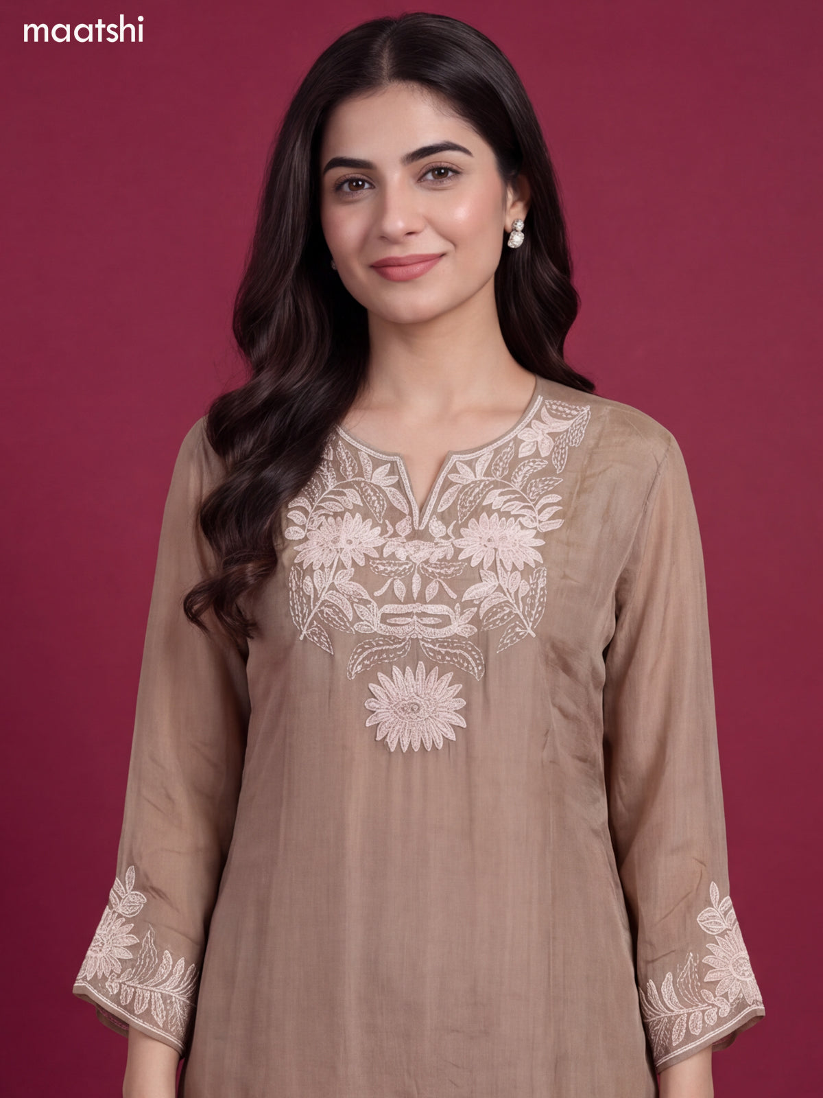 Dark Biege Art Silk Heavy Embroidery Work A-Line Suit