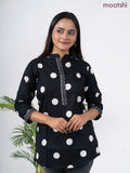 Cotton short kurti black and off white with butta prints & embroidery work neck pattern without pant