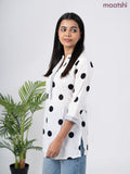 Cotton short kurti off white and black with butta prints & embroidery work neck pattern without pant