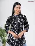 Cotton short kurti black and off white with allover star butta prints & embroidery work neck pattern without pant