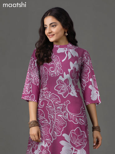 Cotton co-ord set pink and off white with allover floral prints & simple neck pattern and palazzo pant