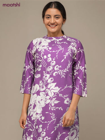 Cotton co-ord set purple and cream with allover floral prints & simple neck pattern and palazzo pant