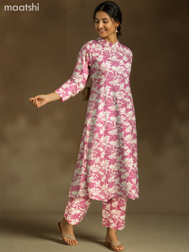 Cotton co-ord set mauve pink and cream with allover floral prints & simple neck pattern and palazzo pant