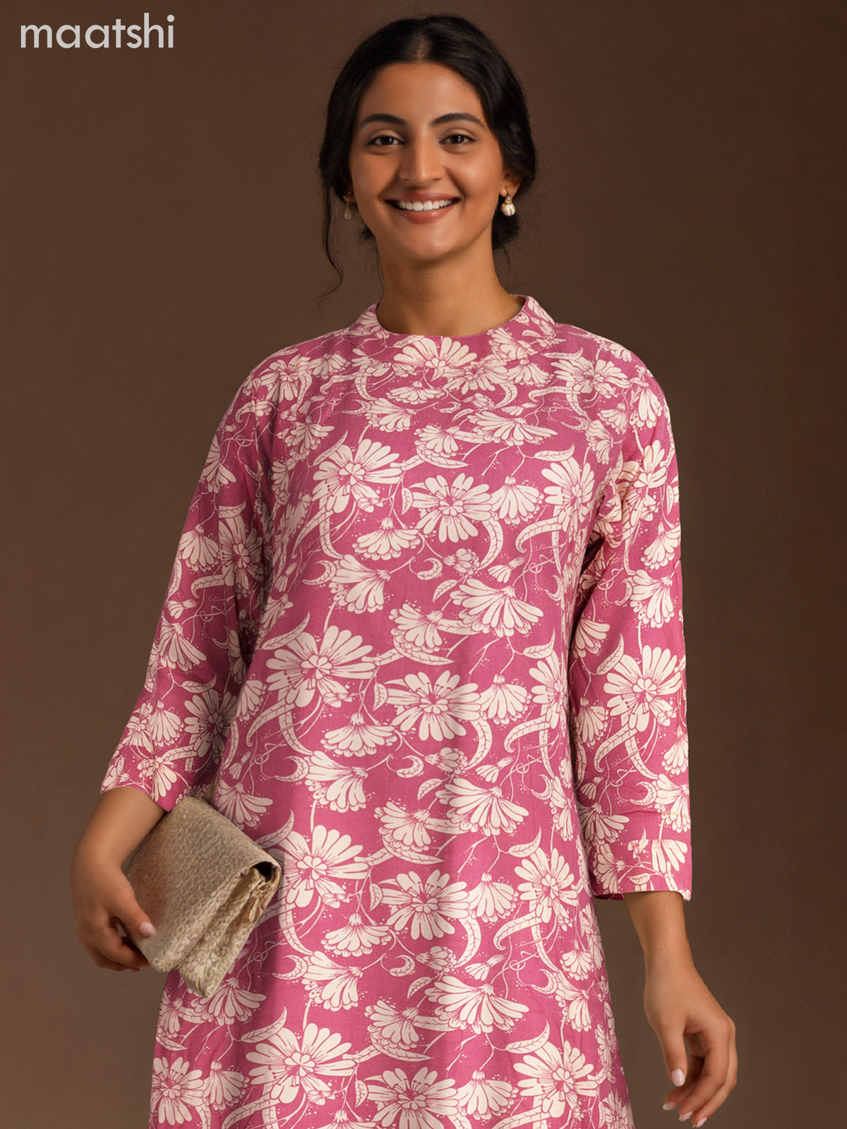 Cotton co-ord set mauve pink and cream with allover floral prints & simple neck pattern and palazzo pant