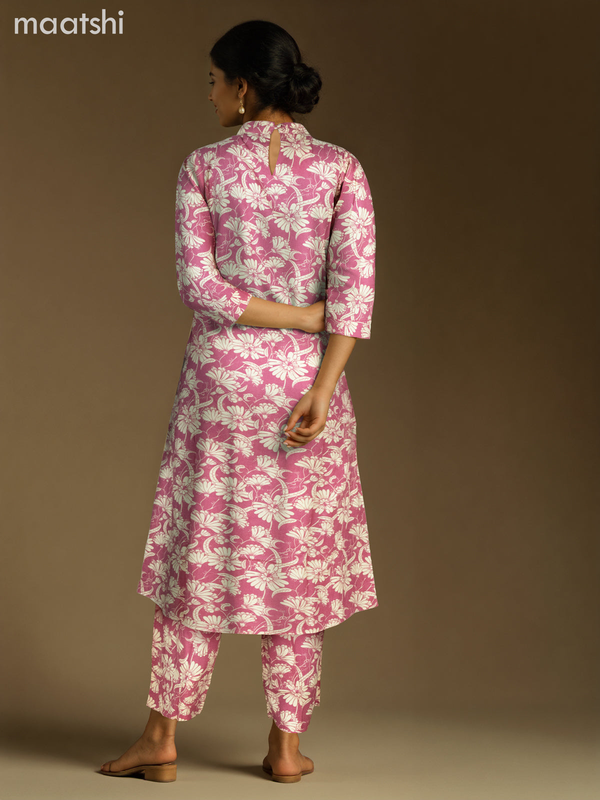 Cotton co-ord set mauve pink and cream with allover floral prints & simple neck pattern and palazzo pant