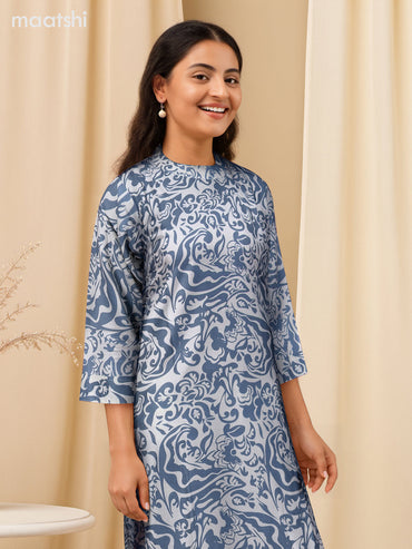 Cotton co-ord set off white and bluish grey with allover prints & simple neck pattern and palazzo pant