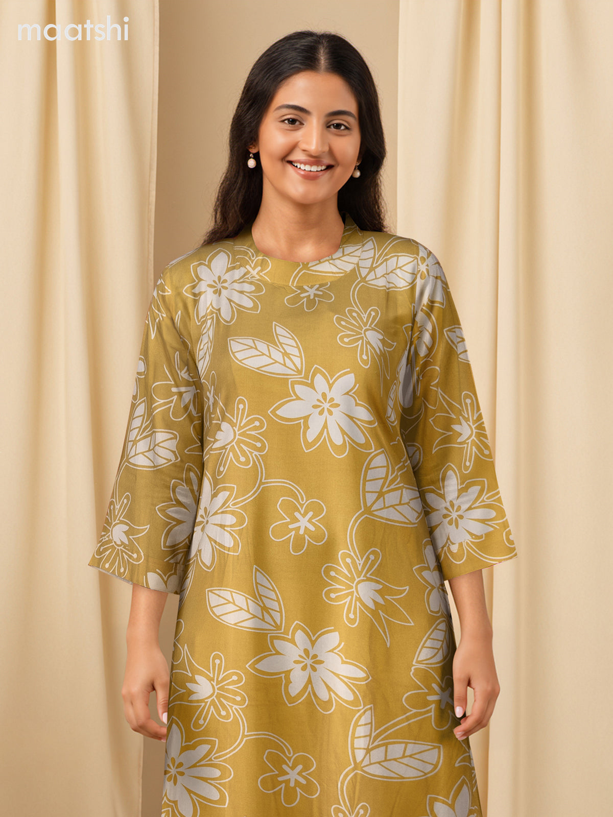 Cotton co-ord set mustard yellow and cream with floral prints & simple neck pattern and palazzo pant