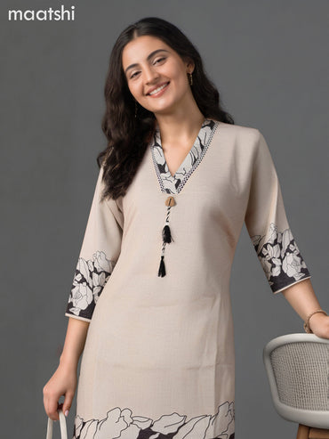 Cotton co-ord set cream and black with patch work v neck pattern and palazzo pant