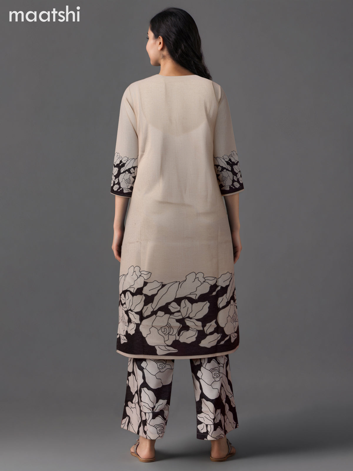 Cotton co-ord set cream and black with patch work v neck pattern and palazzo pant