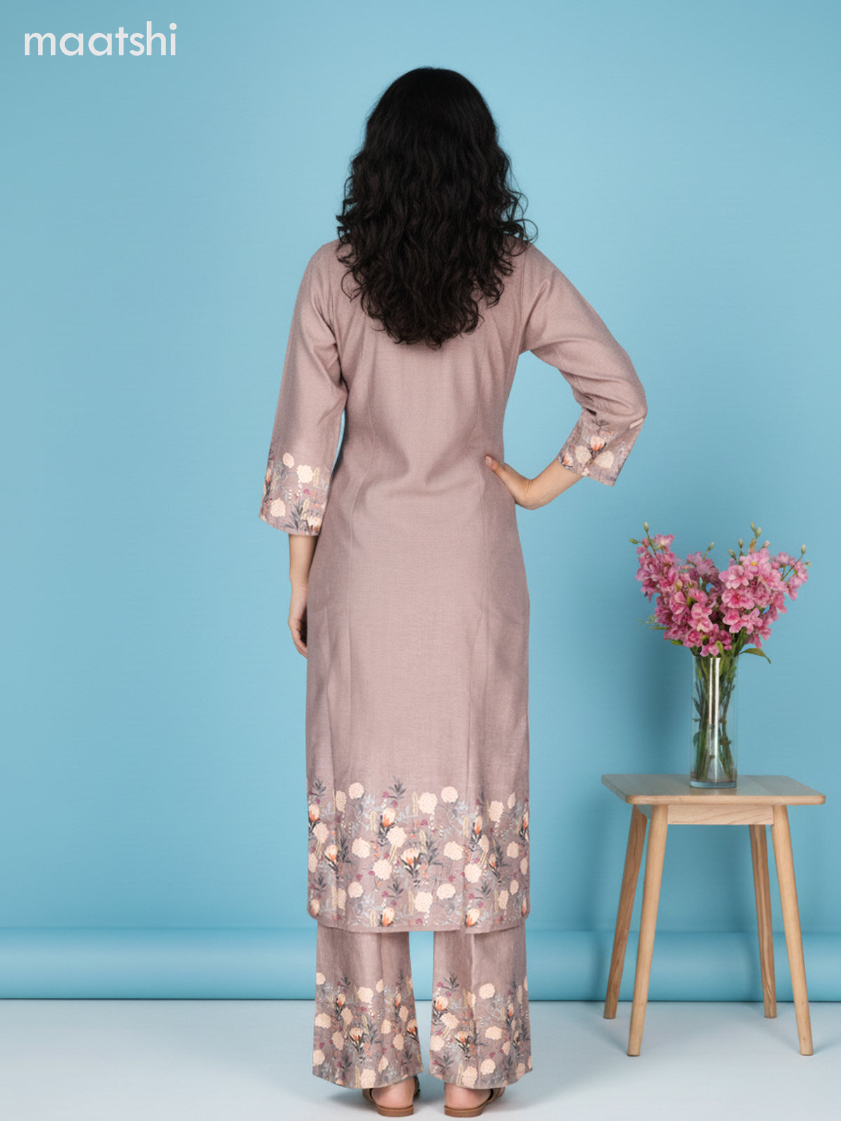 Beige Cotton Blend Foral Printed Co-Ord Set