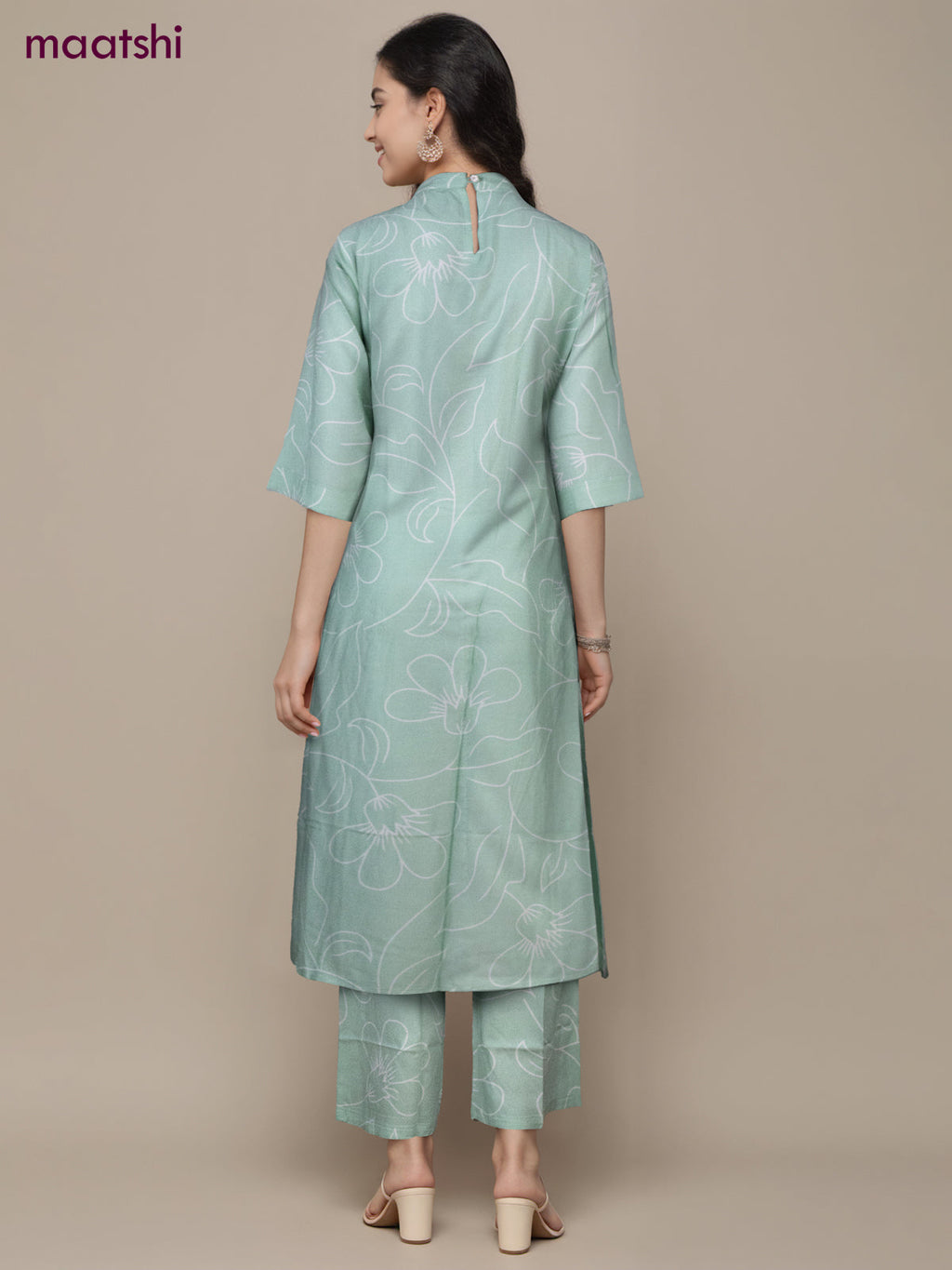 Cotton co-ord set teal shade and cream with allover floral prints & simple neck pattern and palazzo pant