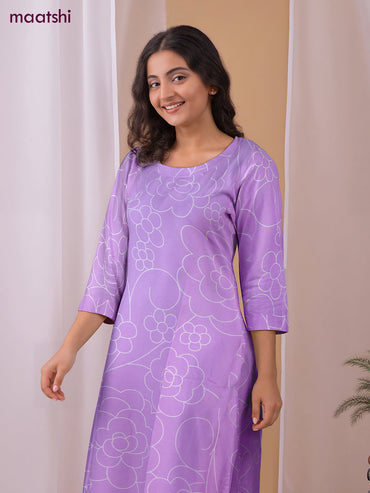 Cotton co-ord set lavender and cream with allover floral prints & simple neck pattern and palazzo pant