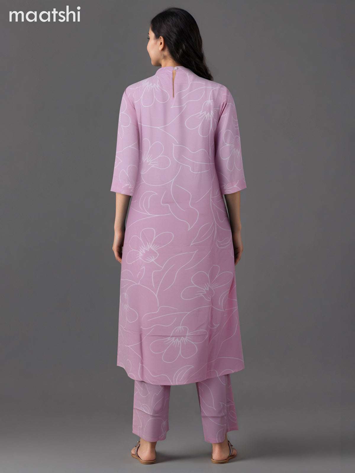 Cotton co-ord set baby pink and cream with allover floral prints & simple neck pattern and palazzo pant