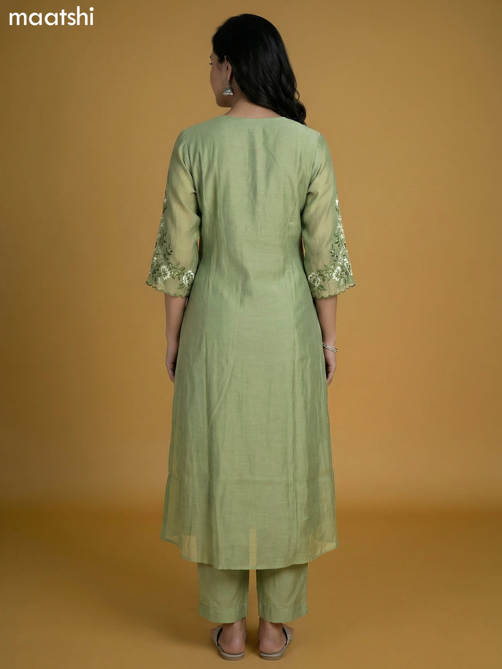 Pastel Green Chanderi Printed Anarkali Suit