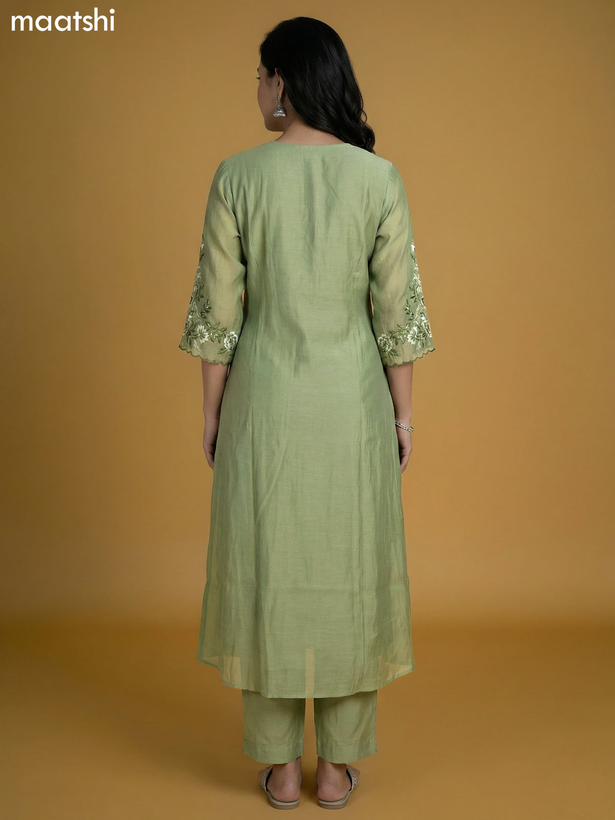 Pastel Green Chanderi Printed Anarkali Suit