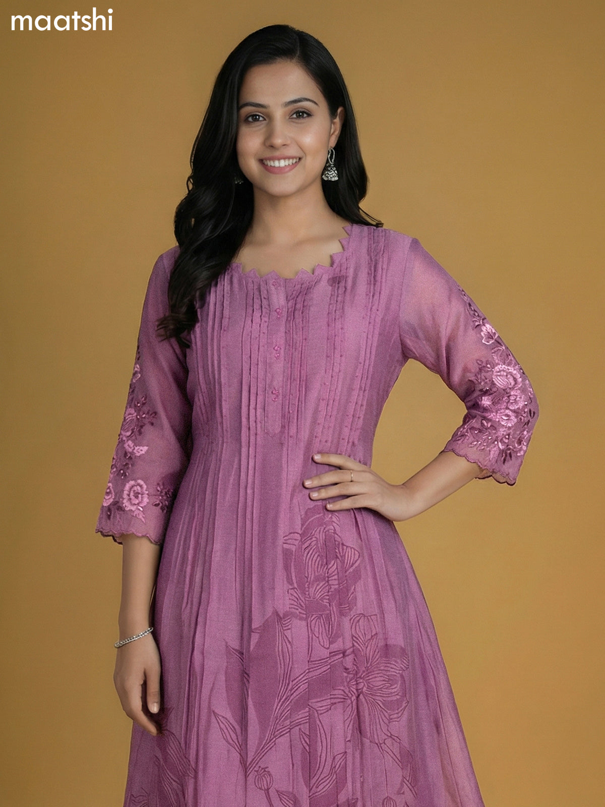 Pastel Pink Shade Chanderi Printed Anarkali Suit