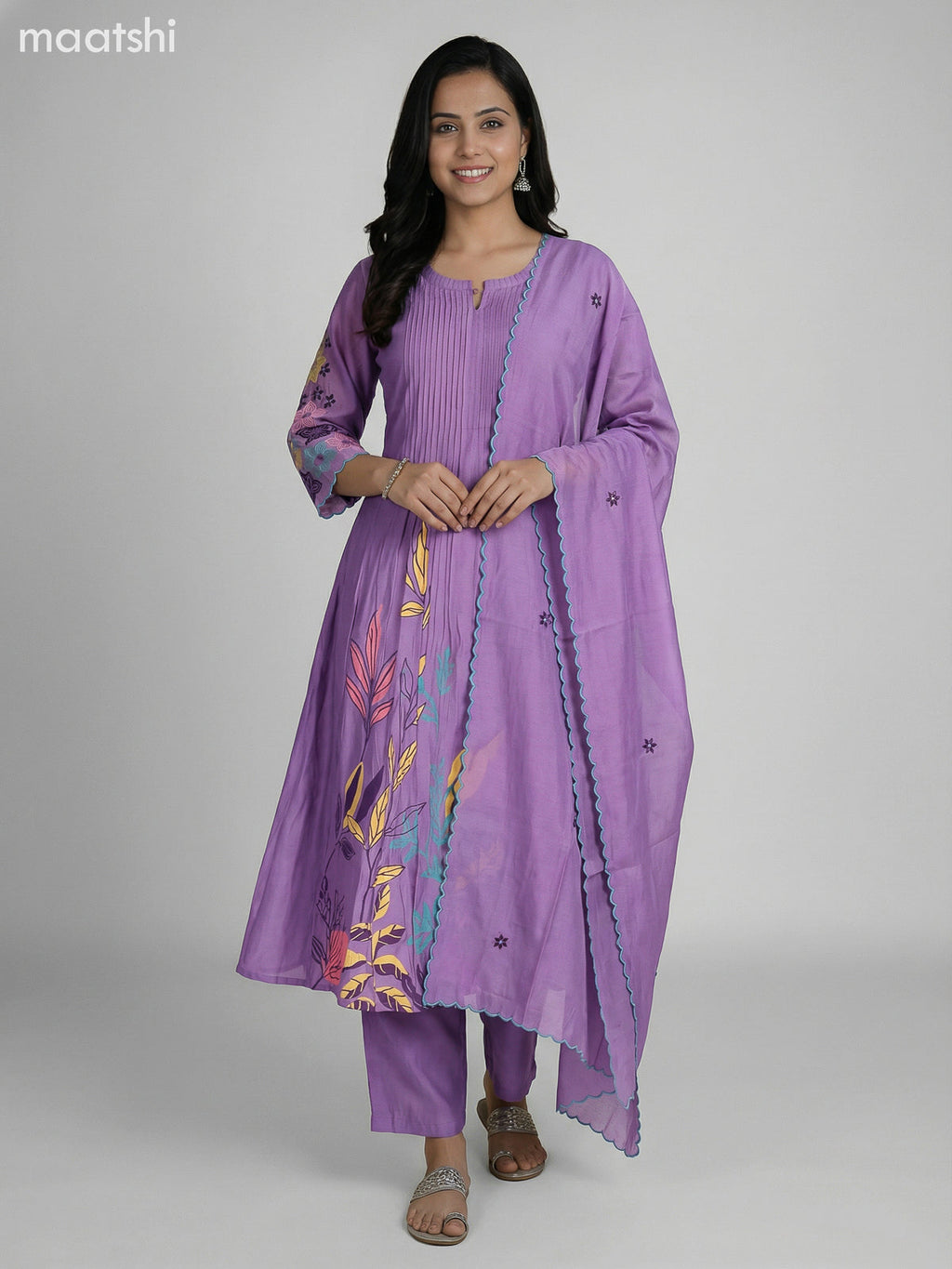 Purple Shade Chanderi Embroidery Work Anarkali Suit