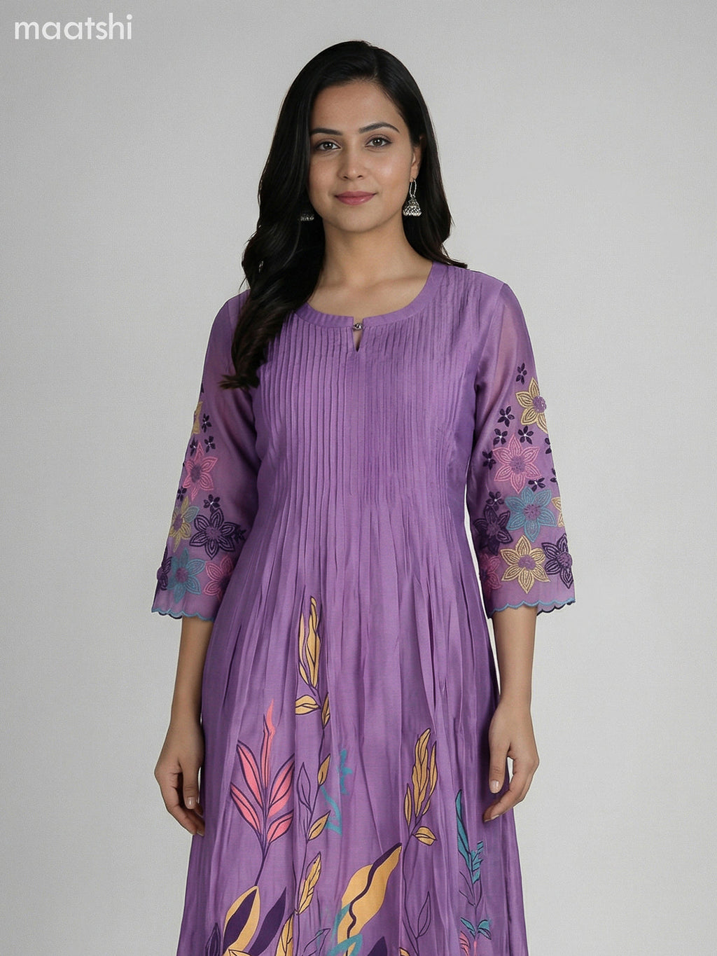 Purple Shade Chanderi Embroidery Work Anarkali Suit