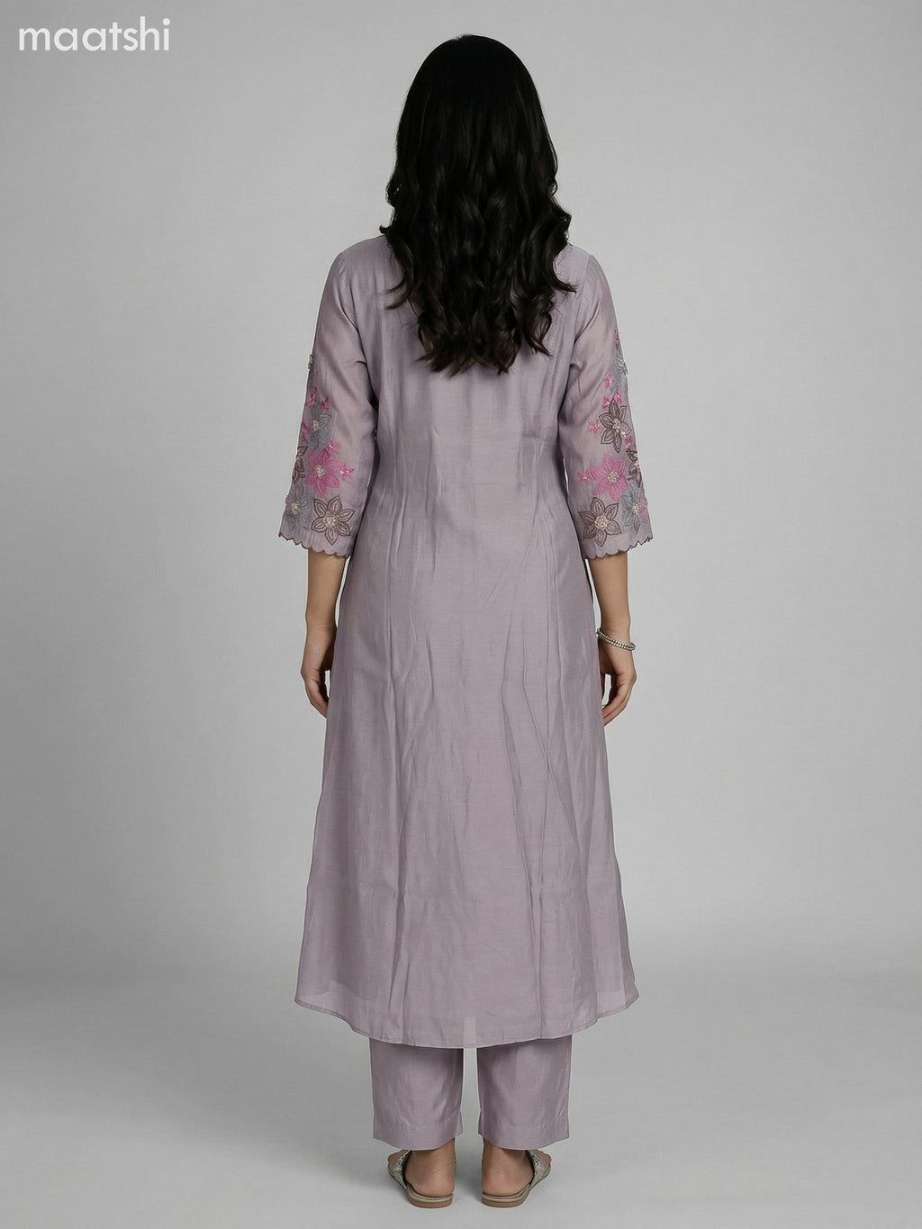 Grey Shade Chanderi Embroidery Work Anarkali Suit