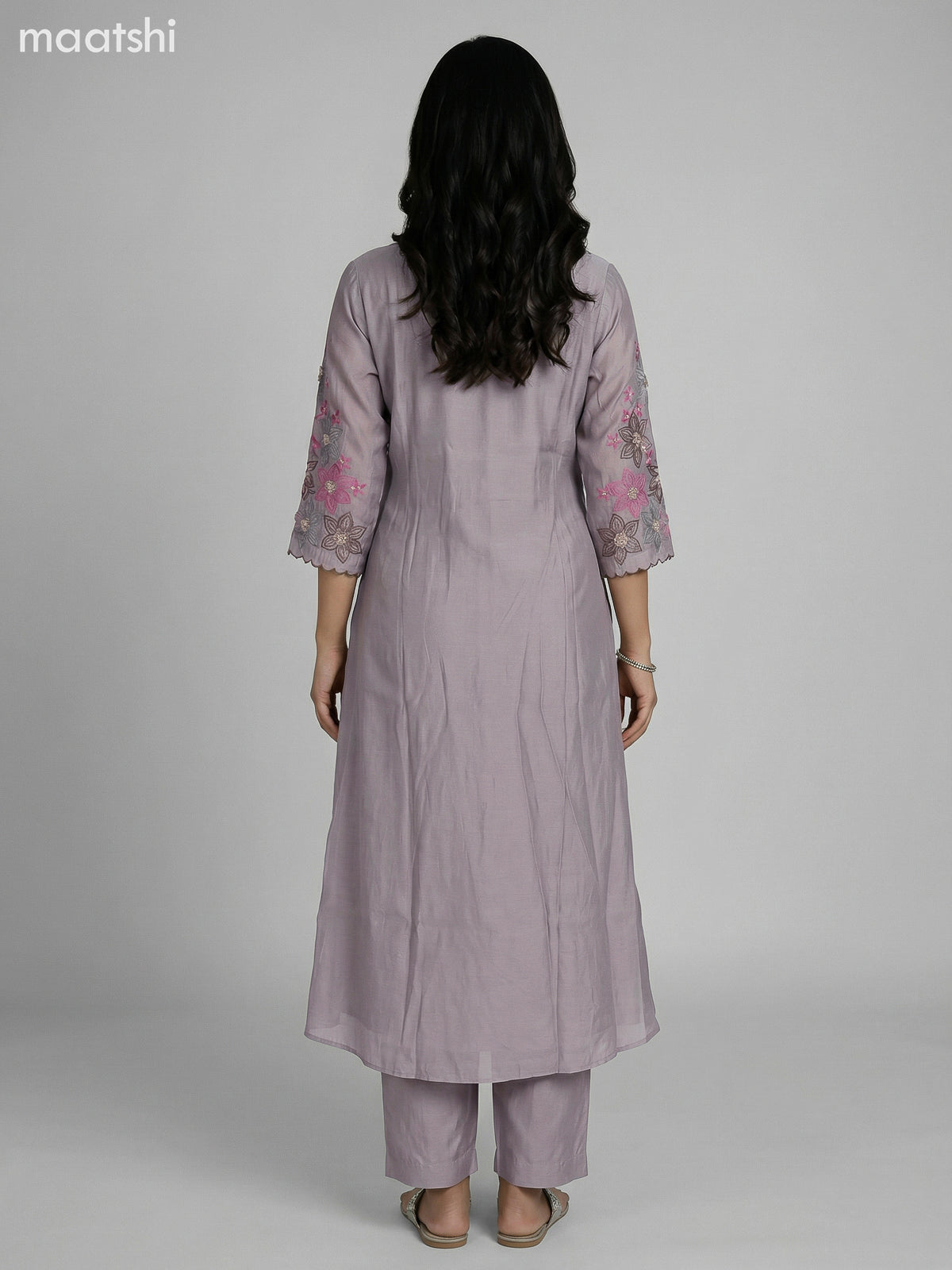 Grey Shade Chanderi Embroidery Work Anarkali Suit