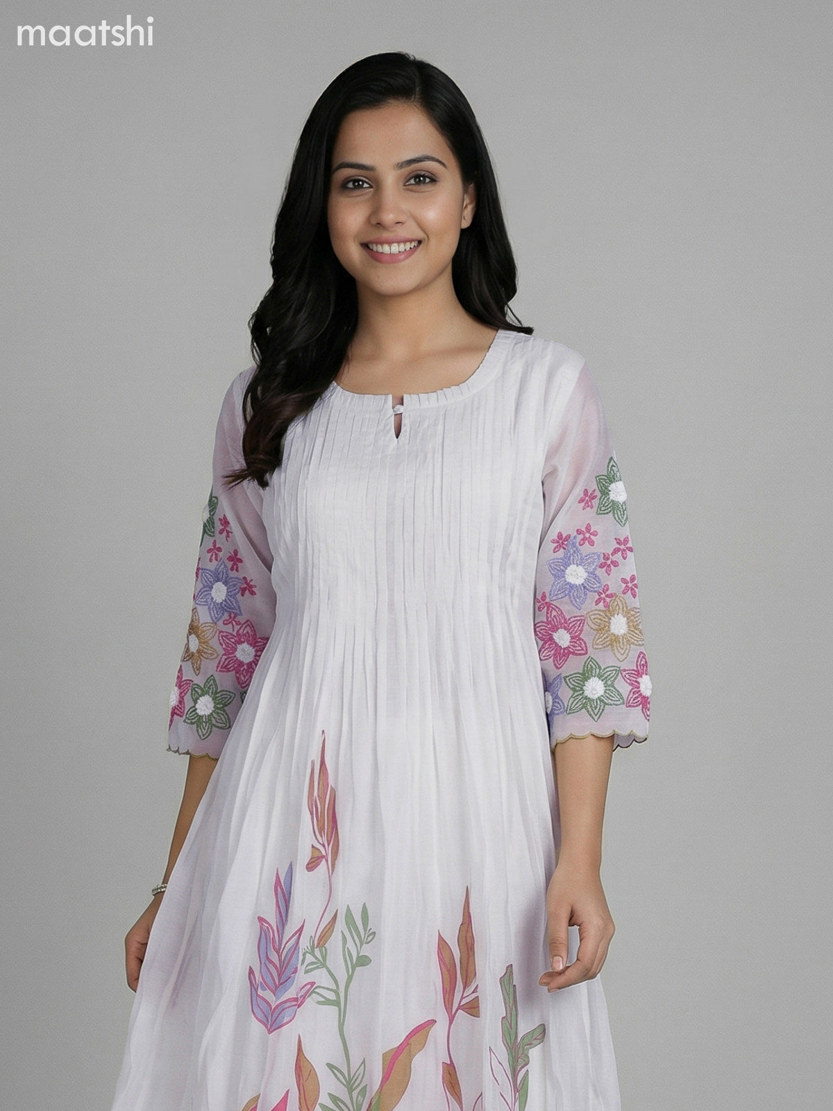 Off White Chanderi Embroidery Work Anarkali Suit