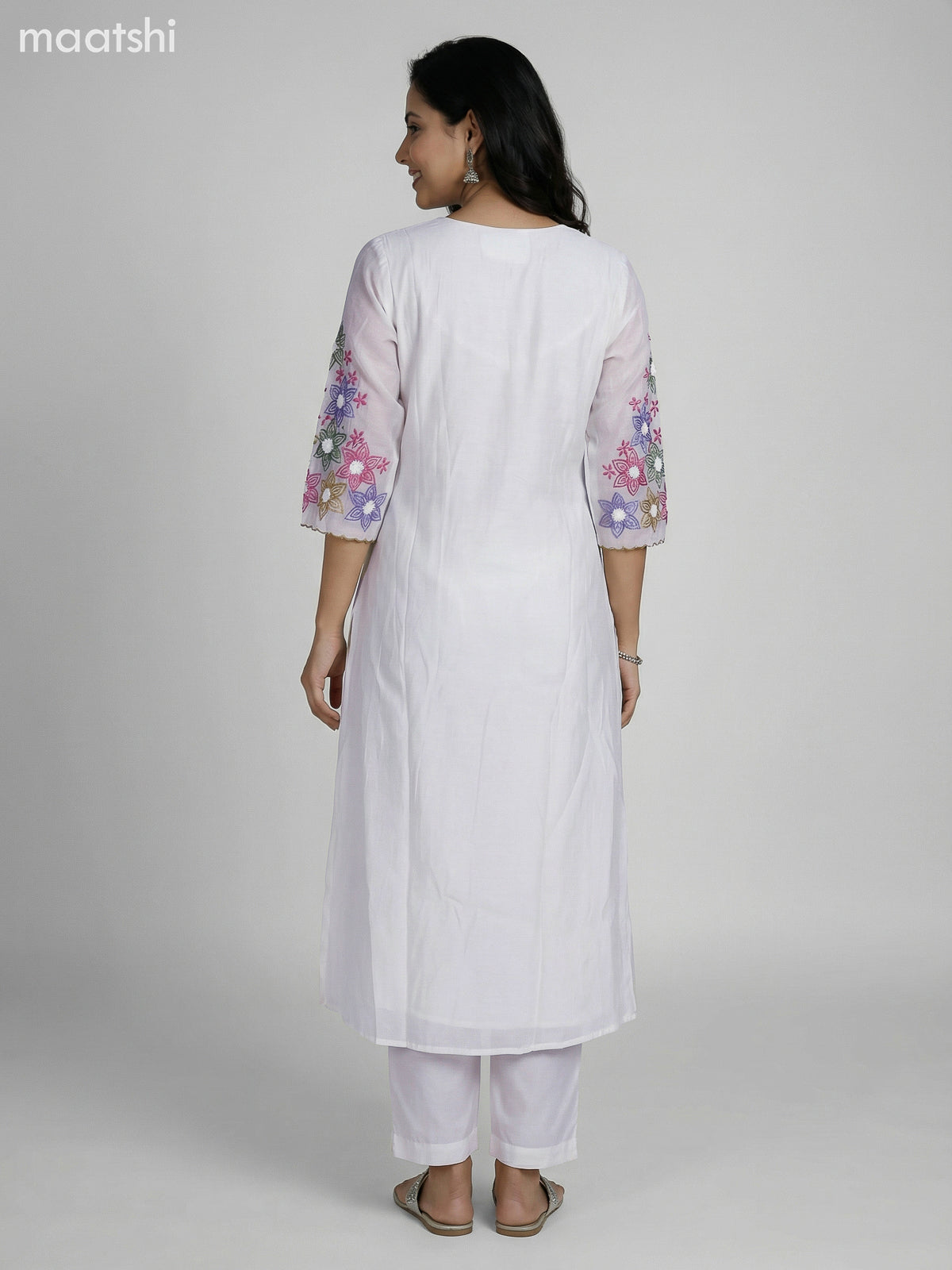 Off White Chanderi Embroidery Work Anarkali Suit