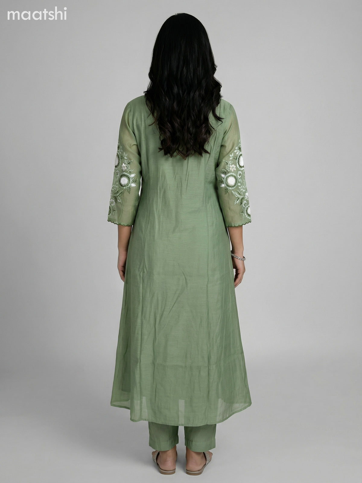 Mustard Green Chanderi Embroidery Work Anarkali Suit