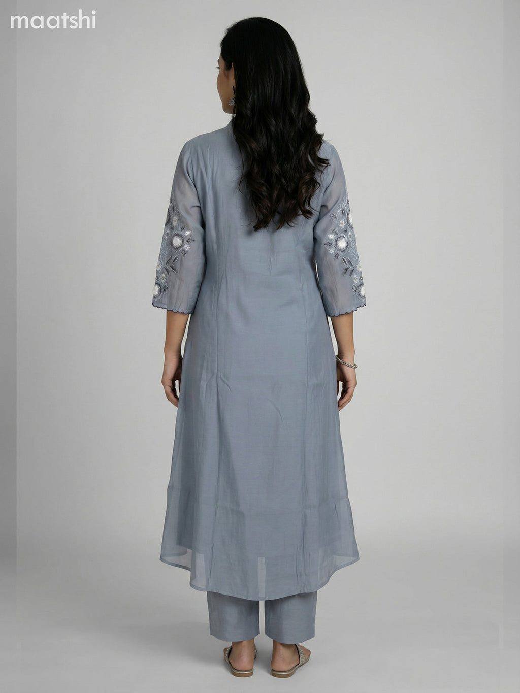 Grey Shade Chanderi Embroidery Work Anarkali Suit