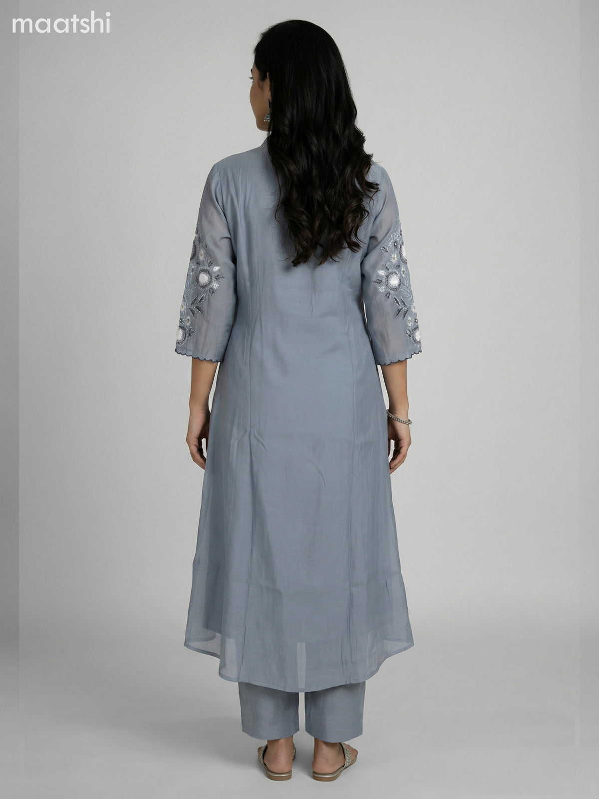 Grey Shade Chanderi Embroidery Work Anarkali Suit