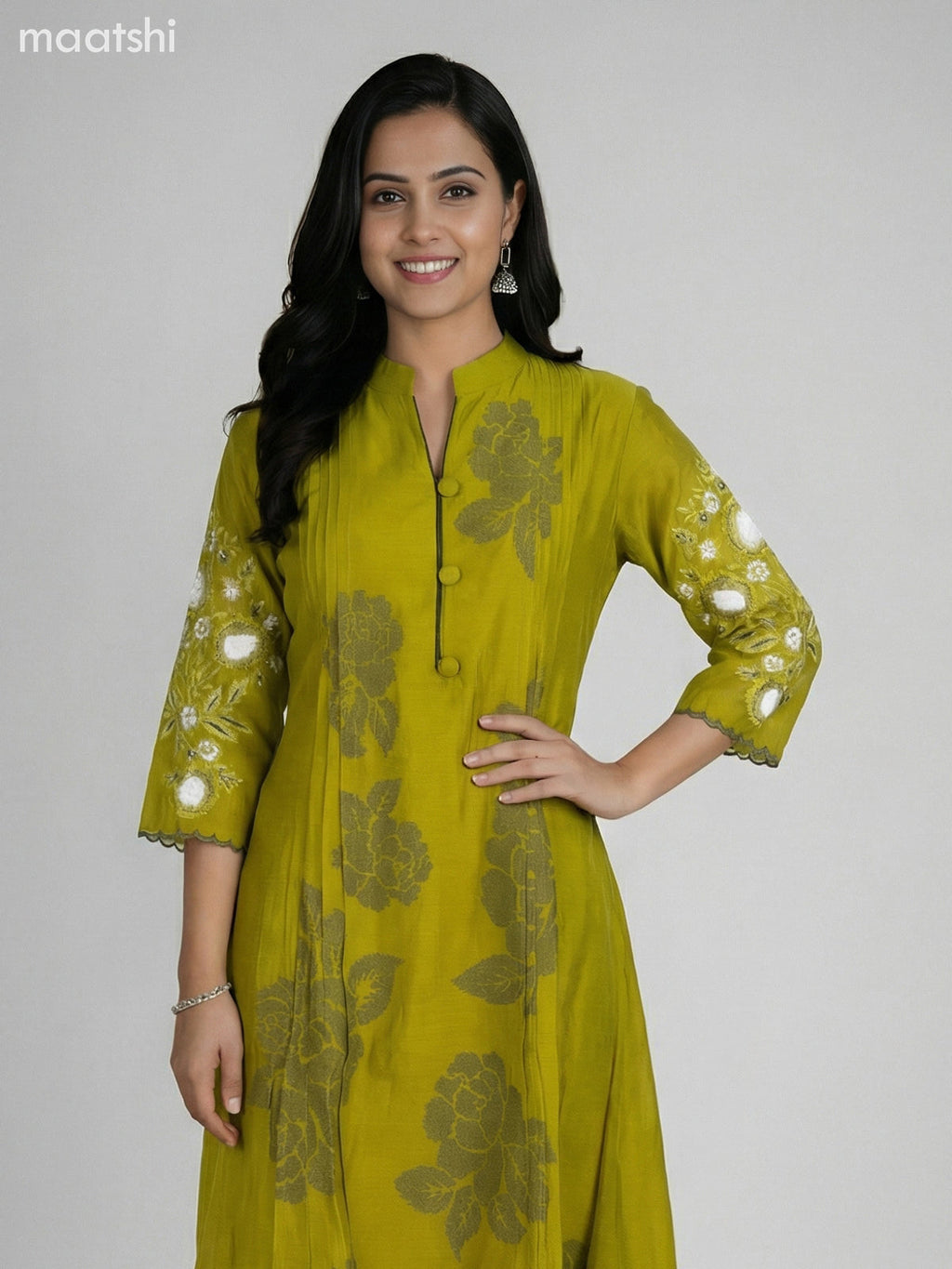 Pastel Green Chanderi Embroidery Work Anarkali Suit