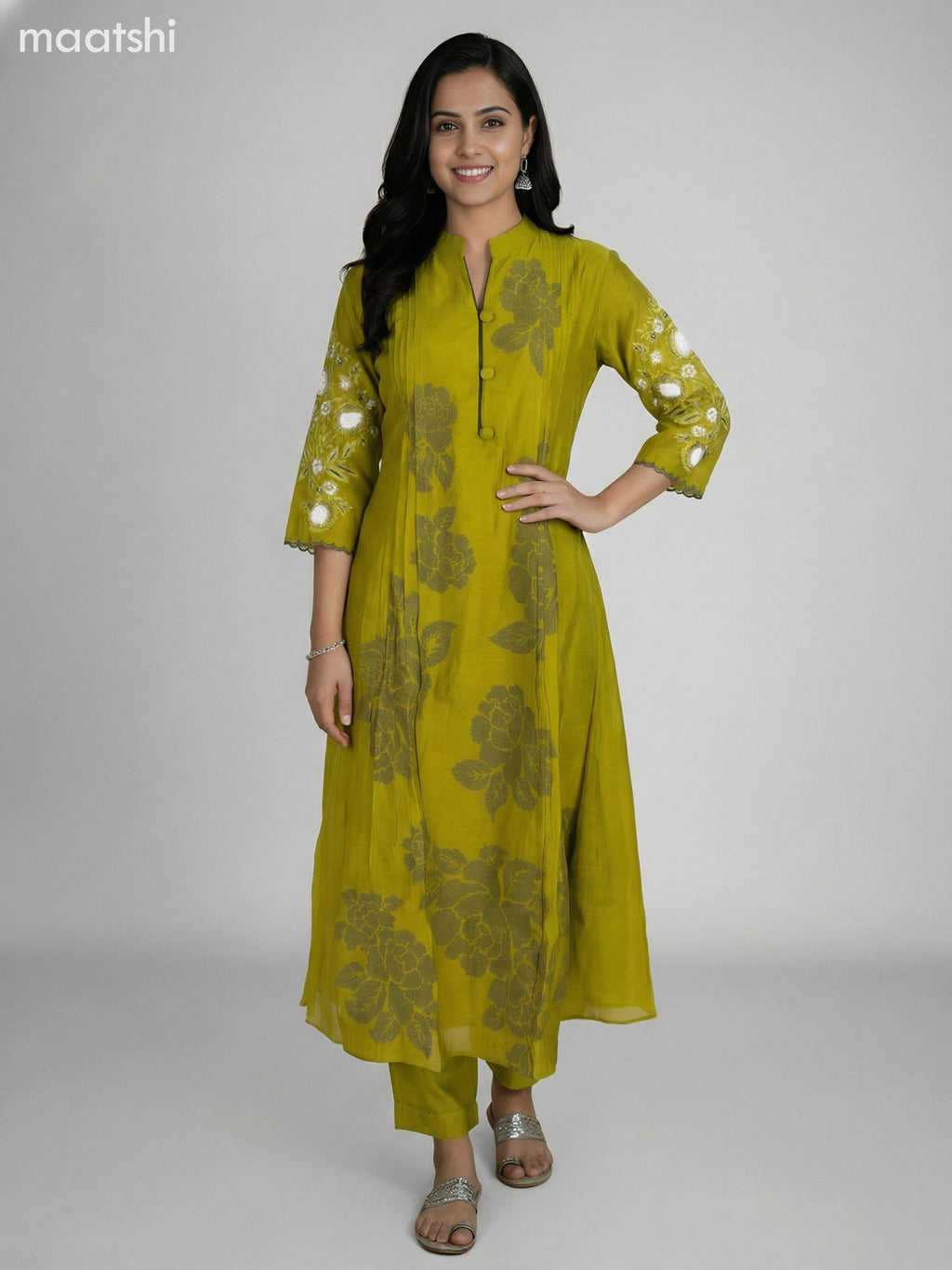 Pastel Green Chanderi Embroidery Work Anarkali Suit