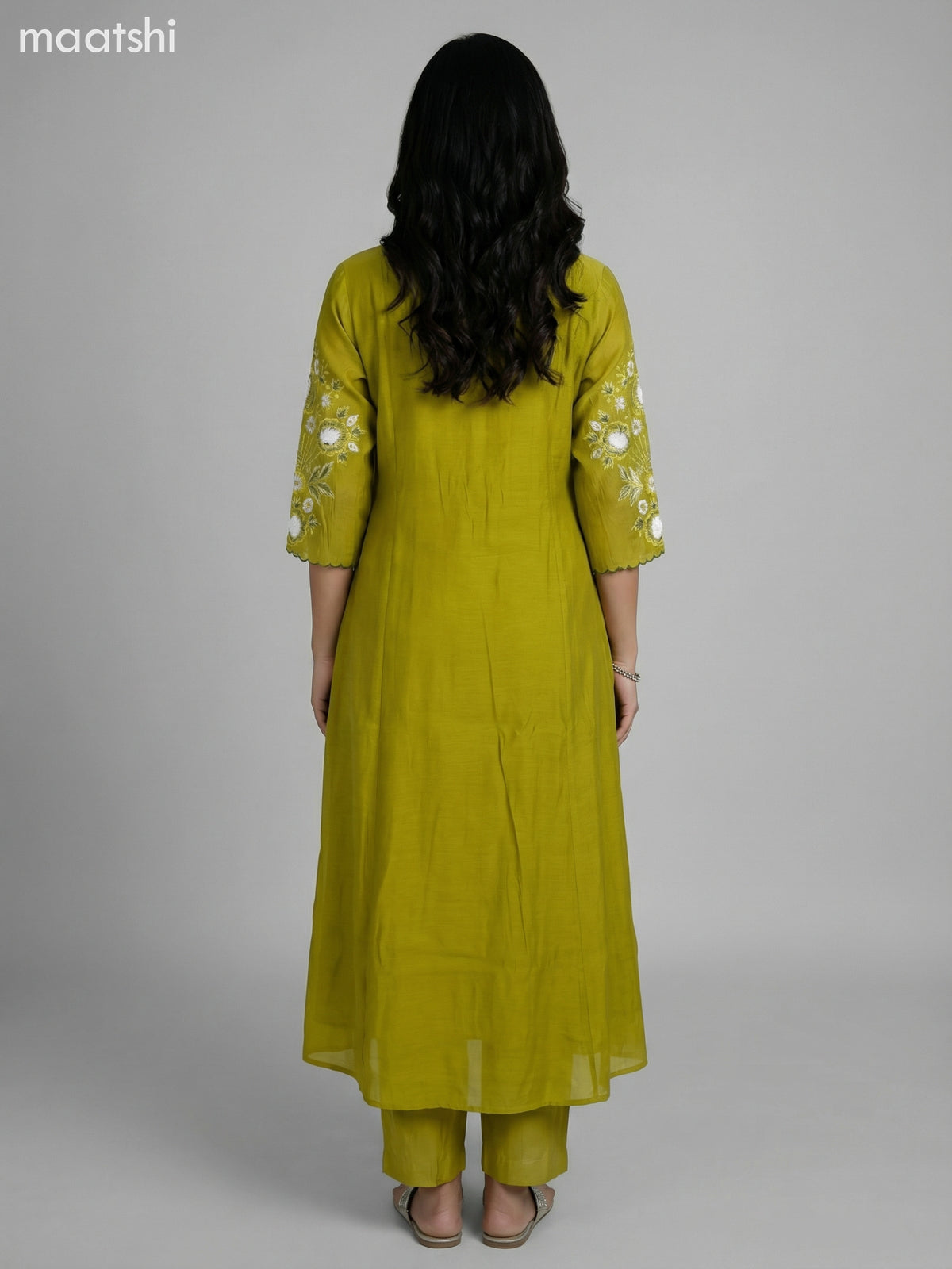 Pastel Green Chanderi Embroidery Work Anarkali Suit