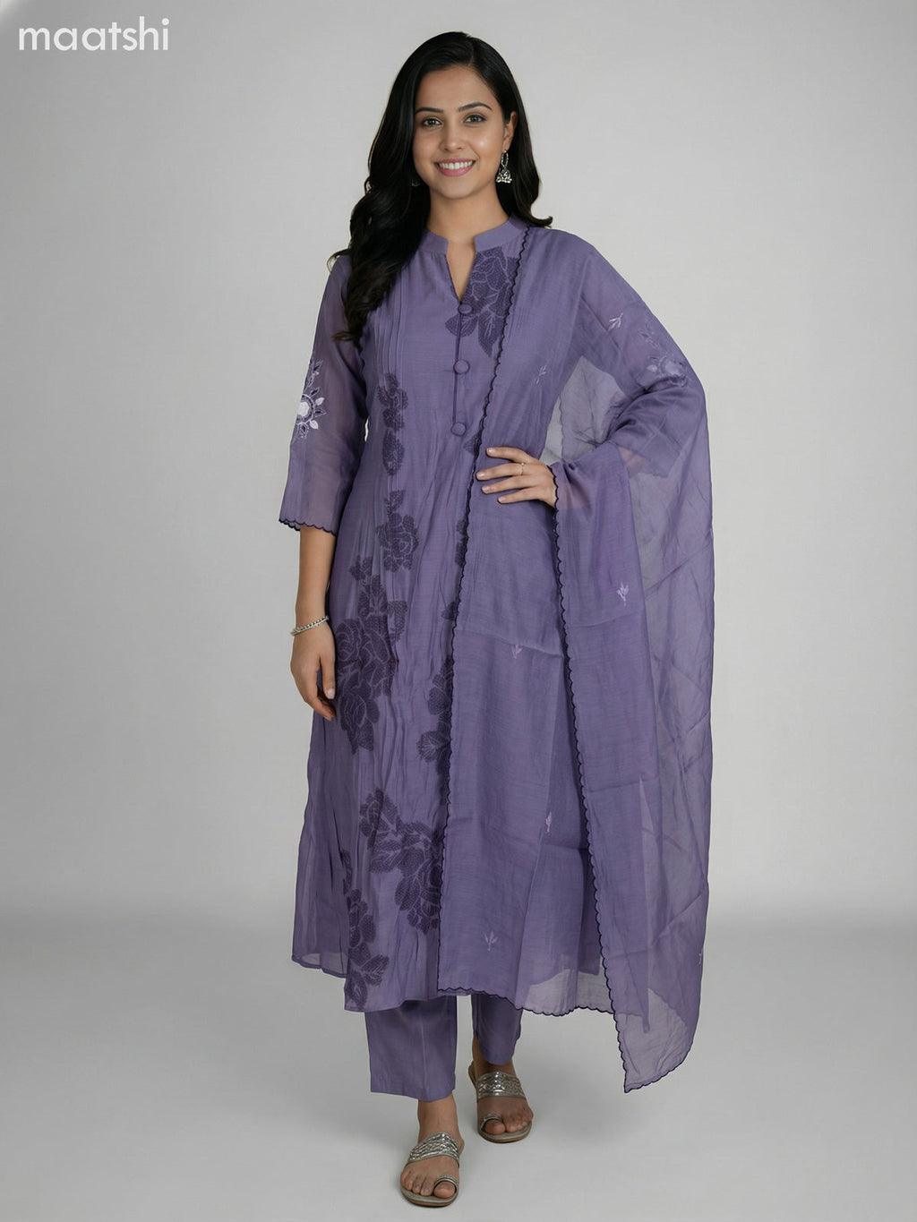 Pastel Purple Chanderi Embroidery Work Anarkali Suit