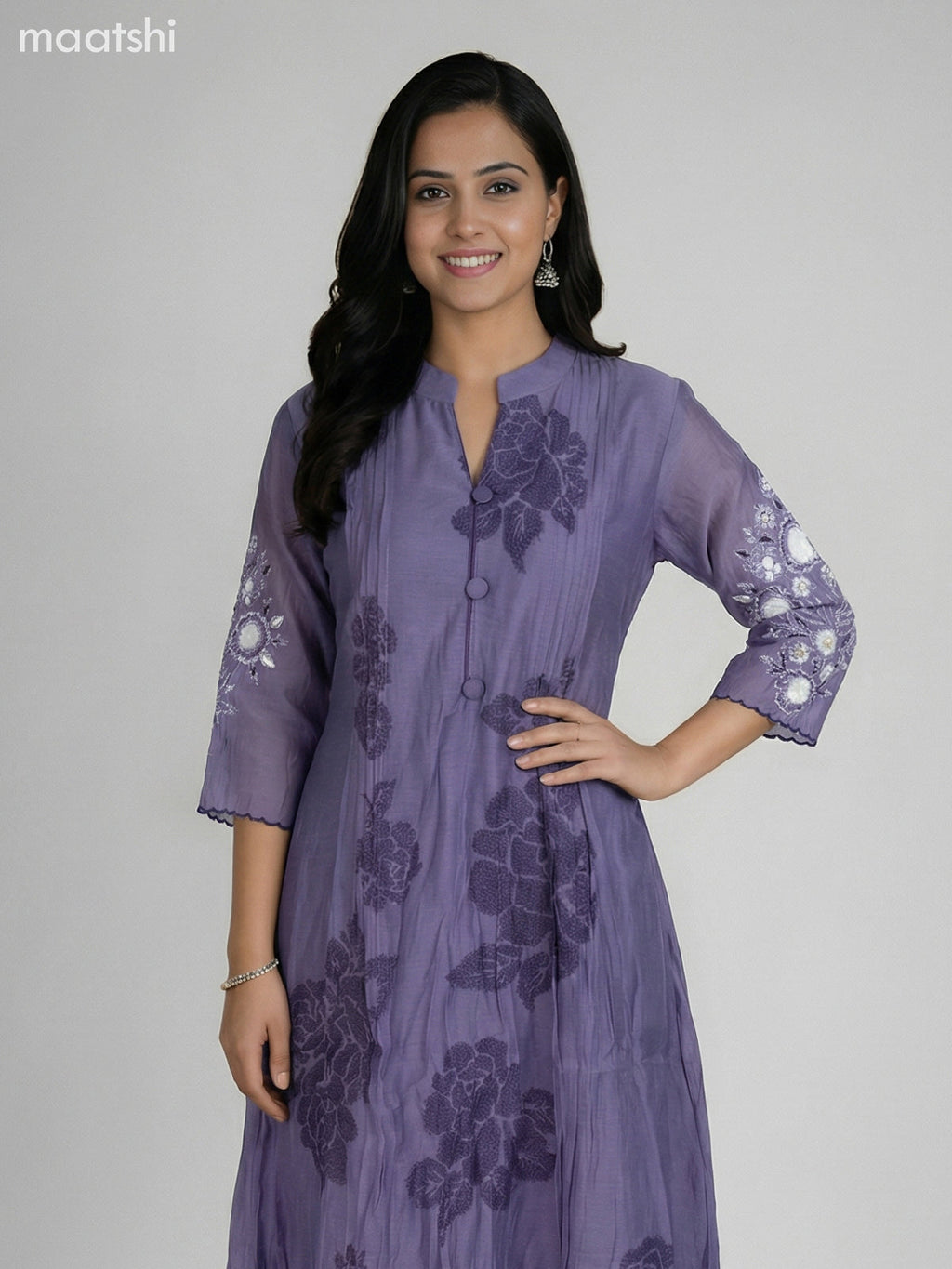 Pastel Purple Chanderi Embroidery Work Anarkali Suit
