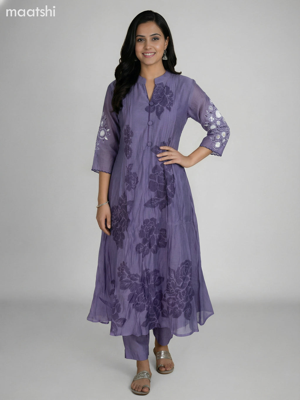 Pastel Purple Chanderi Embroidery Work Anarkali Suit