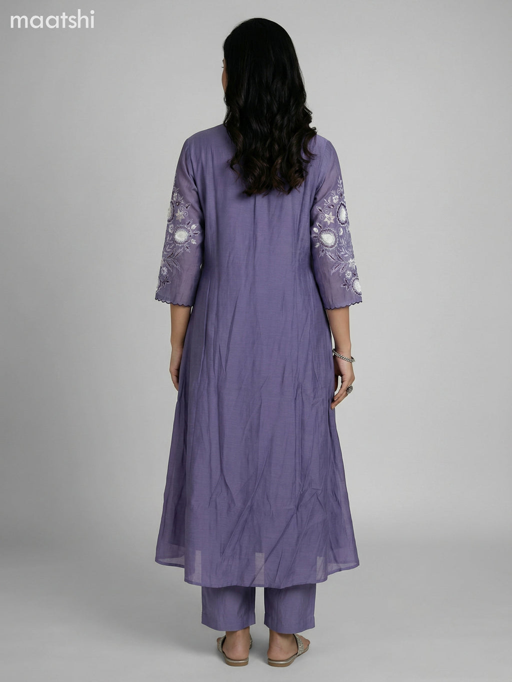 Pastel Purple Chanderi Embroidery Work Anarkali Suit