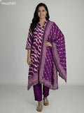Purple and Cream Muslin Shibori Printed Fish Cut Suit
