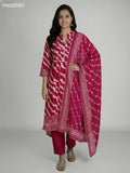 Pink and Cream Muslin Shibori Printed Fish Cut Suit