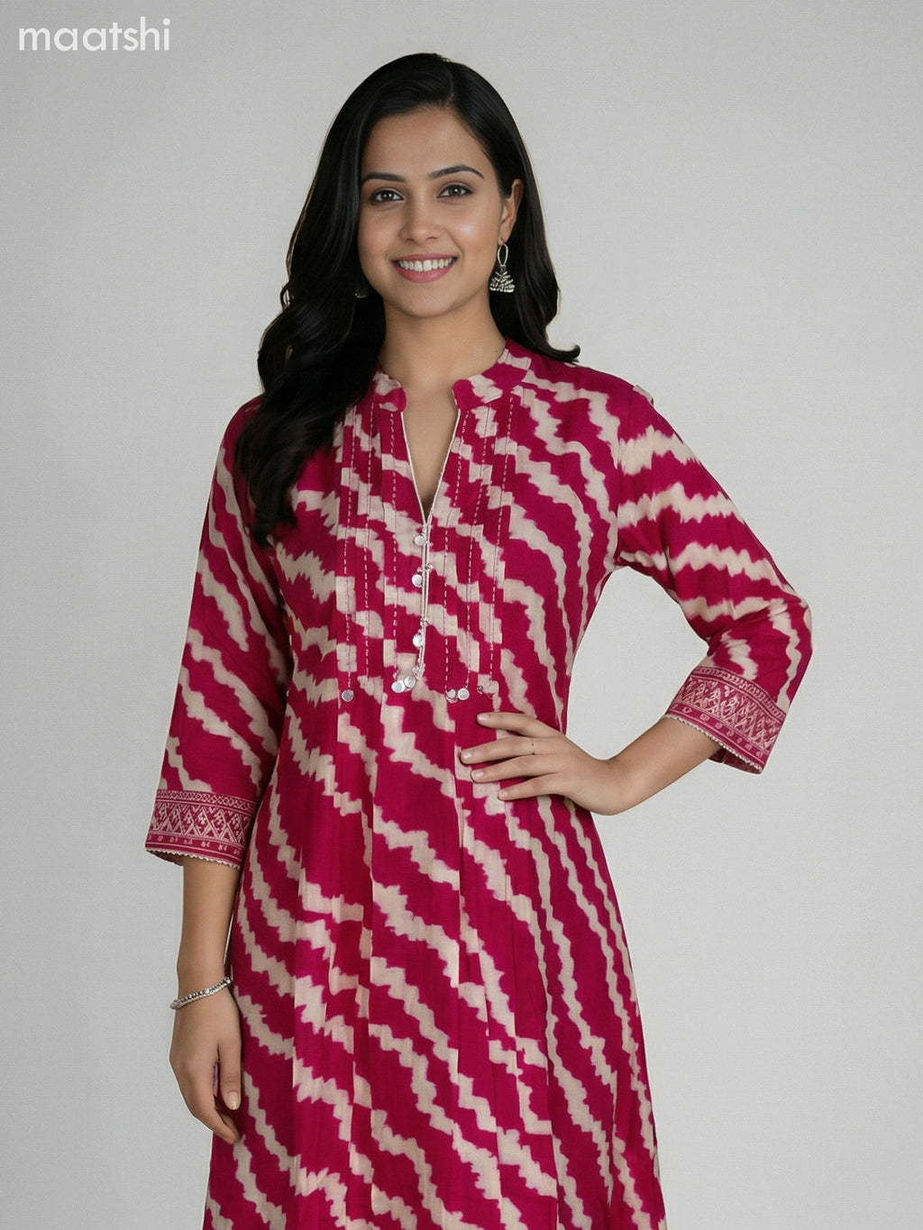 Pink and Cream Muslin Shibori Printed Fish Cut Suit