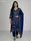 Blue and Cream Muslin Printed Fish Cut Suit