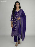 Violet and Cream Muslin Printed Fish Cut Suit