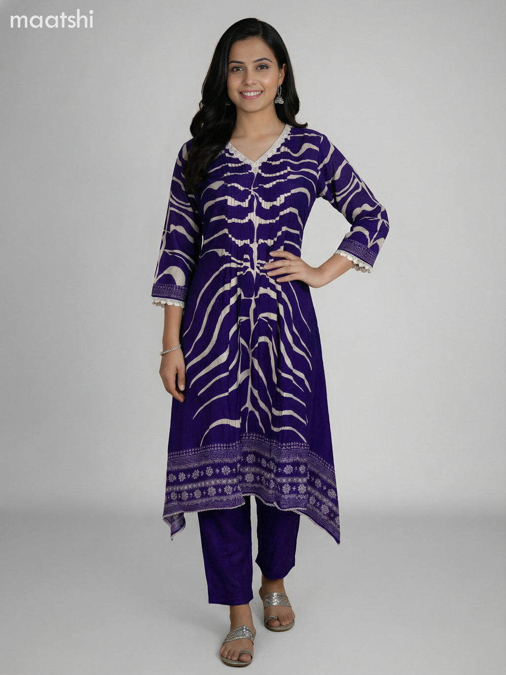 Yellow and Cream Muslin Printed Fish Cut Suit