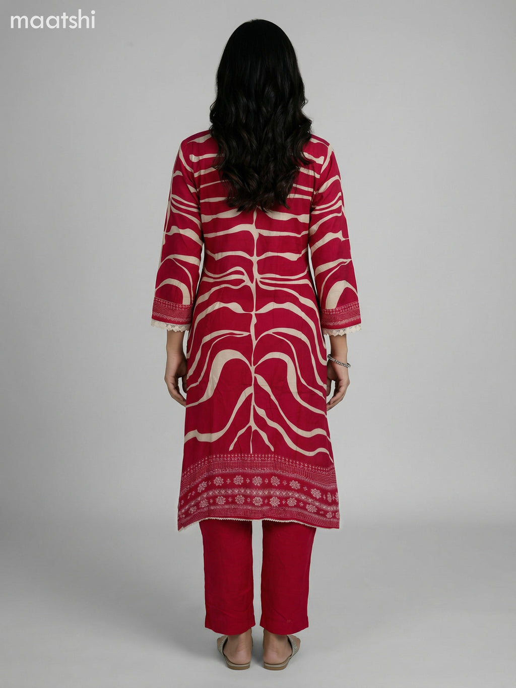 Pink and Cream Muslin Printed Fish Cut Suit