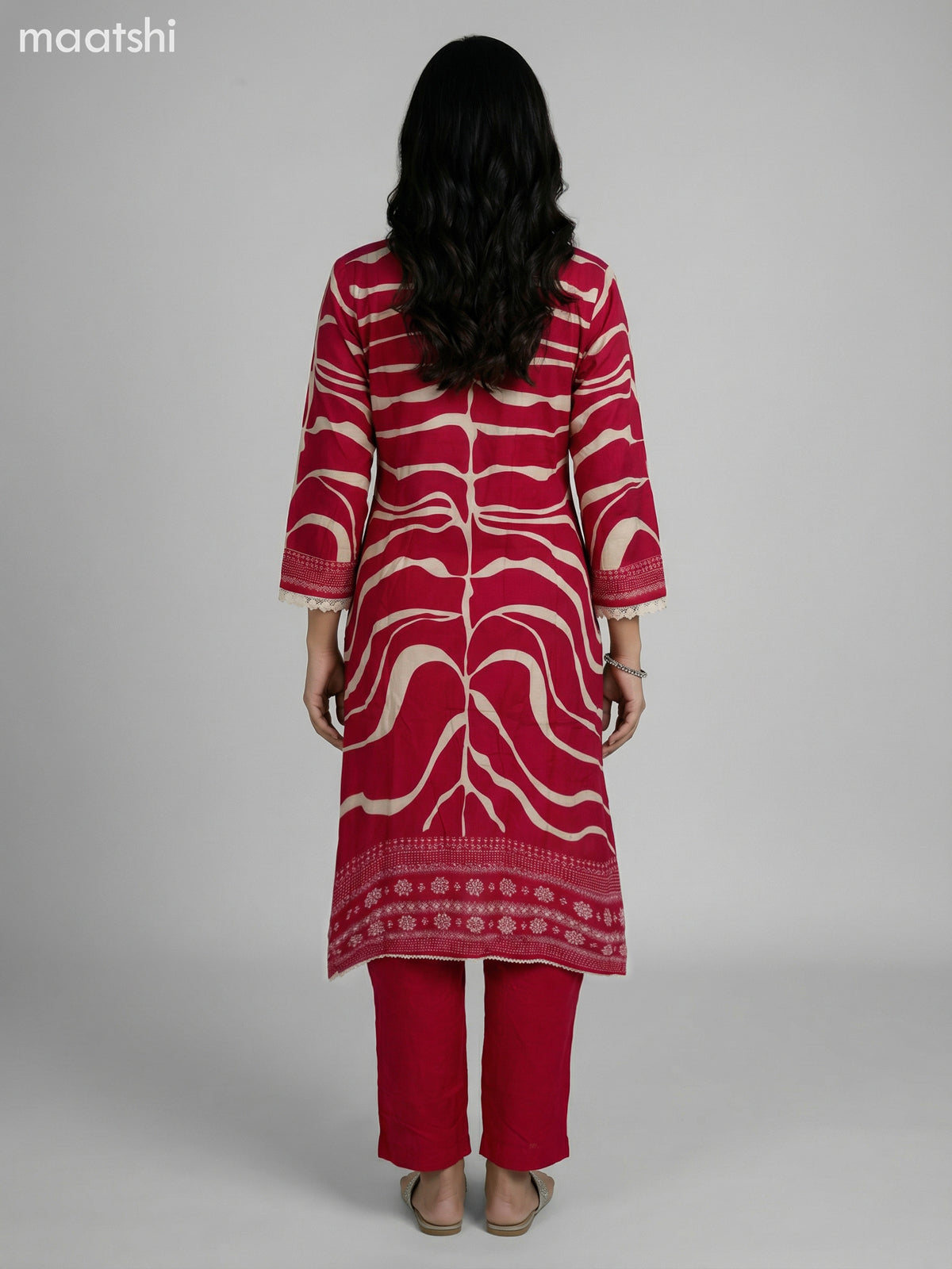 Pink and Cream Muslin Printed Fish Cut Suit