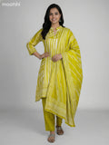 Lime Green and Cream Muslin Printed Fish Cut Suit
