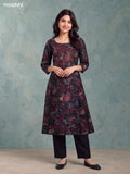Black Modal Printed & Embroidery Work A-Line Kurti Set