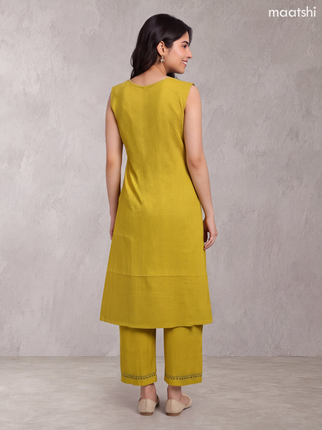 Mustard Yellow Rayon Printed & Embroidery Work A-Line Kurti Set