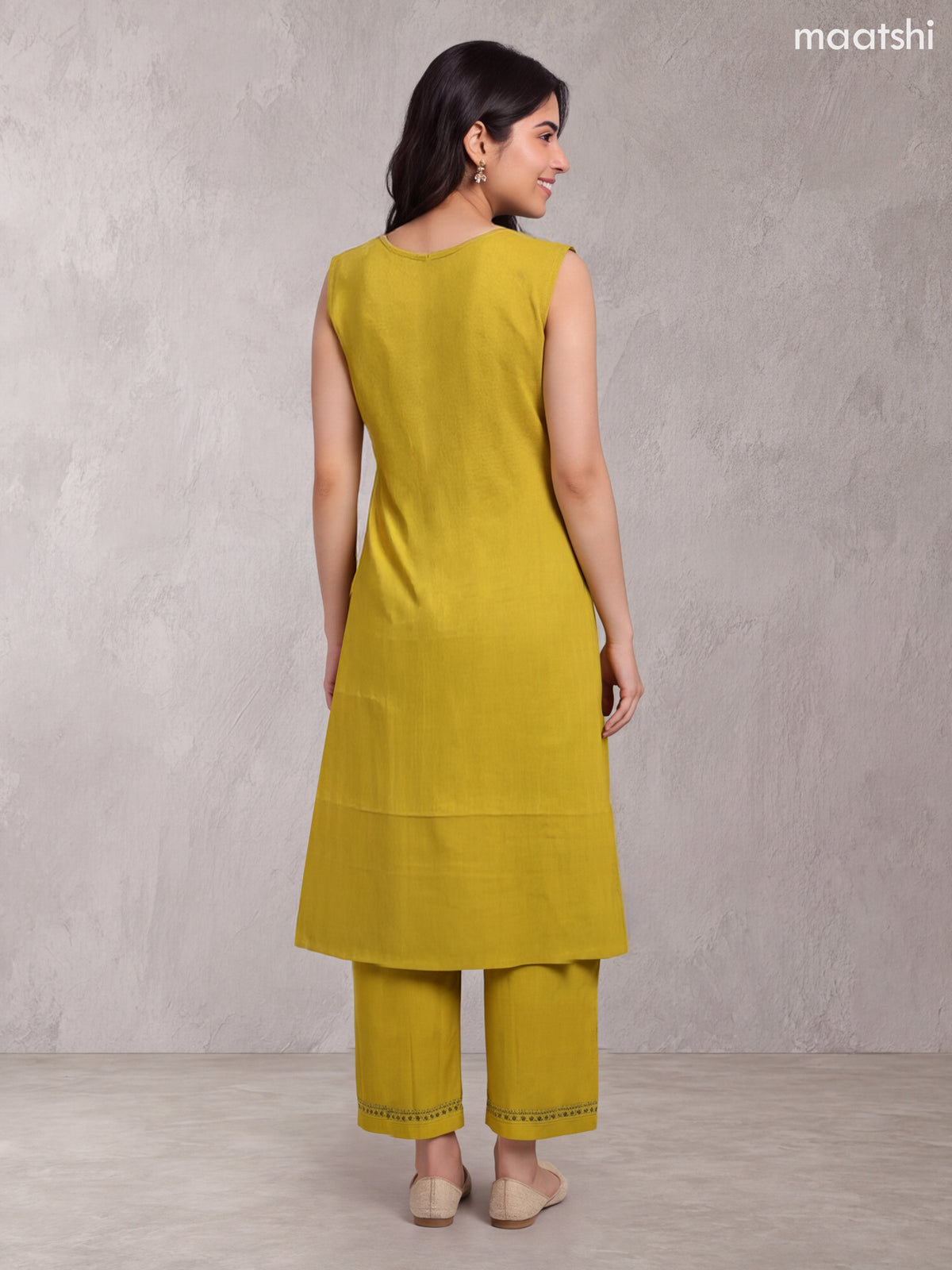Mustard Yellow Rayon Printed & Embroidery Work A-Line Kurti Set